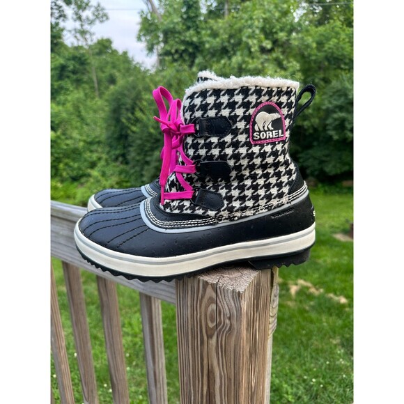 Sorel Tivoli Houndstooth Pink Black Boots Womens Size 10 Lined Fleece Winter - Picture 6 of 10